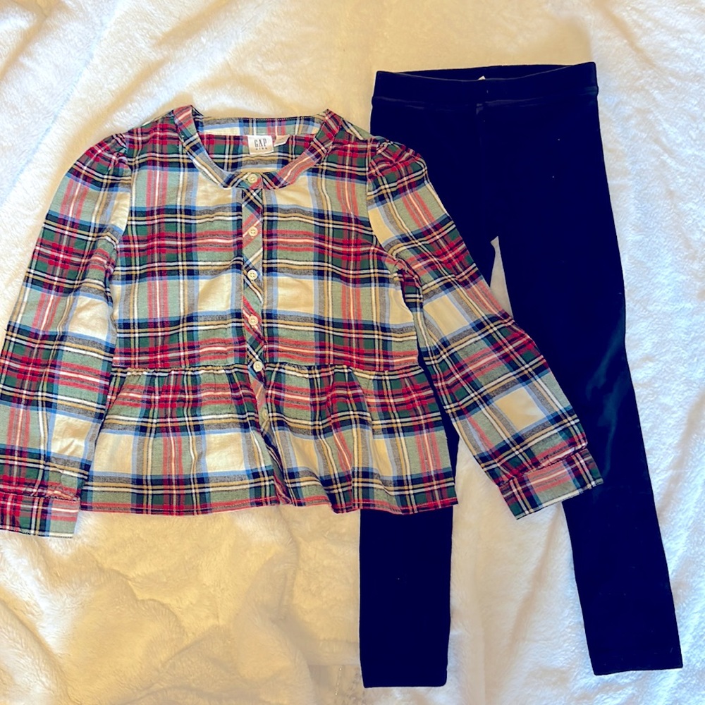 Gap flannel peplum blouse with corduroy leggings